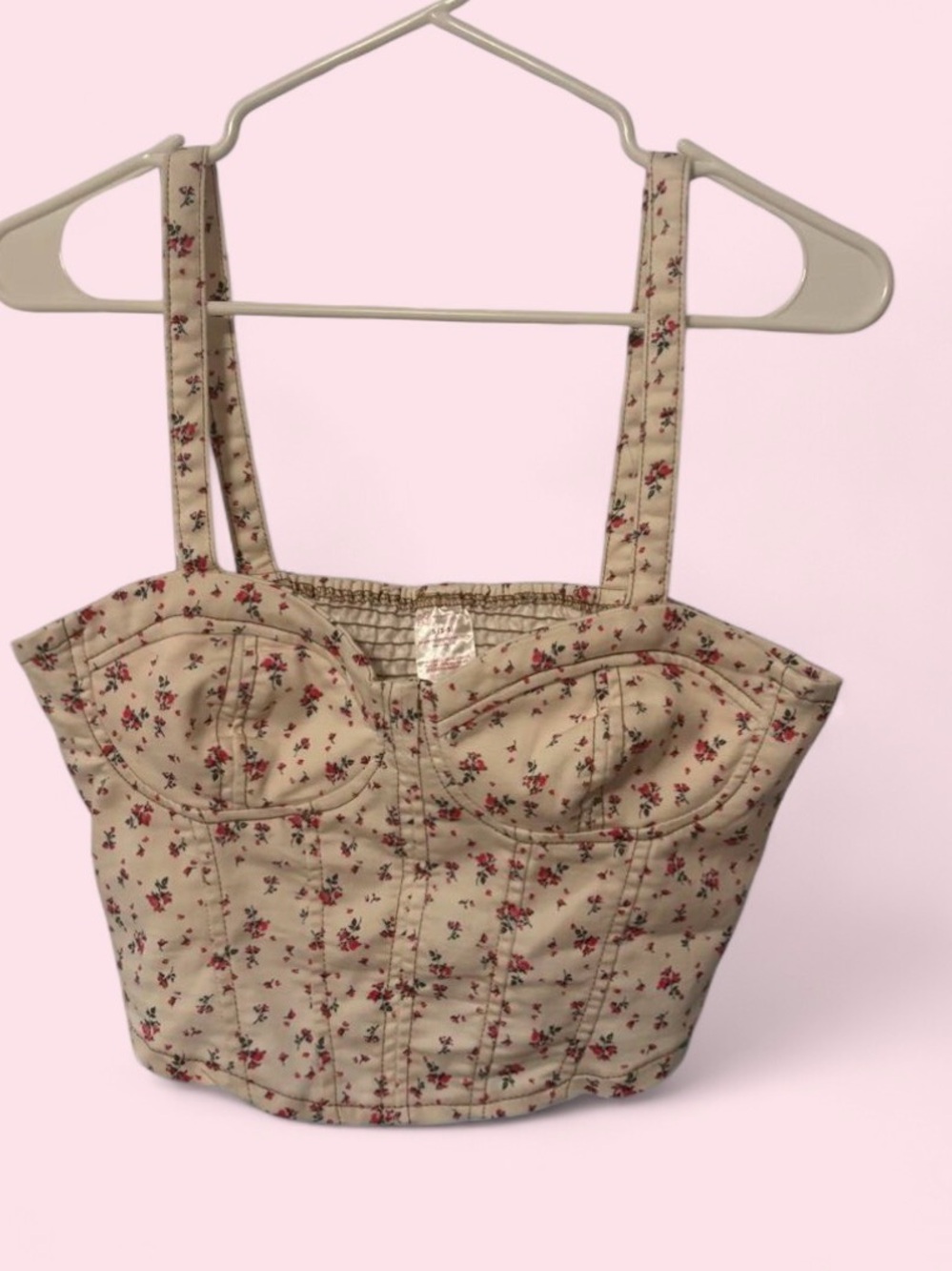 No Boundaries Cream Floral Bustier Crop Top with Red Rose Print